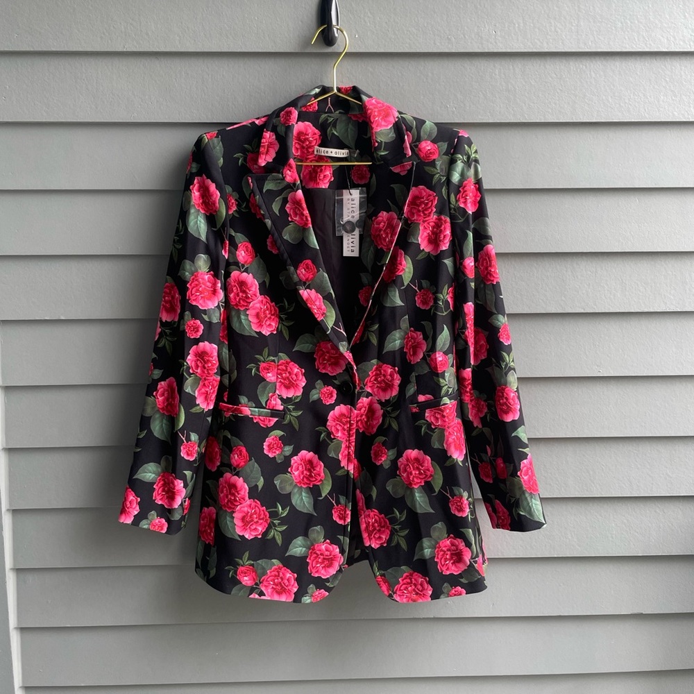 Alice + Olivia Breann Longline Fitted Blazer in Cheri Floral sz 6